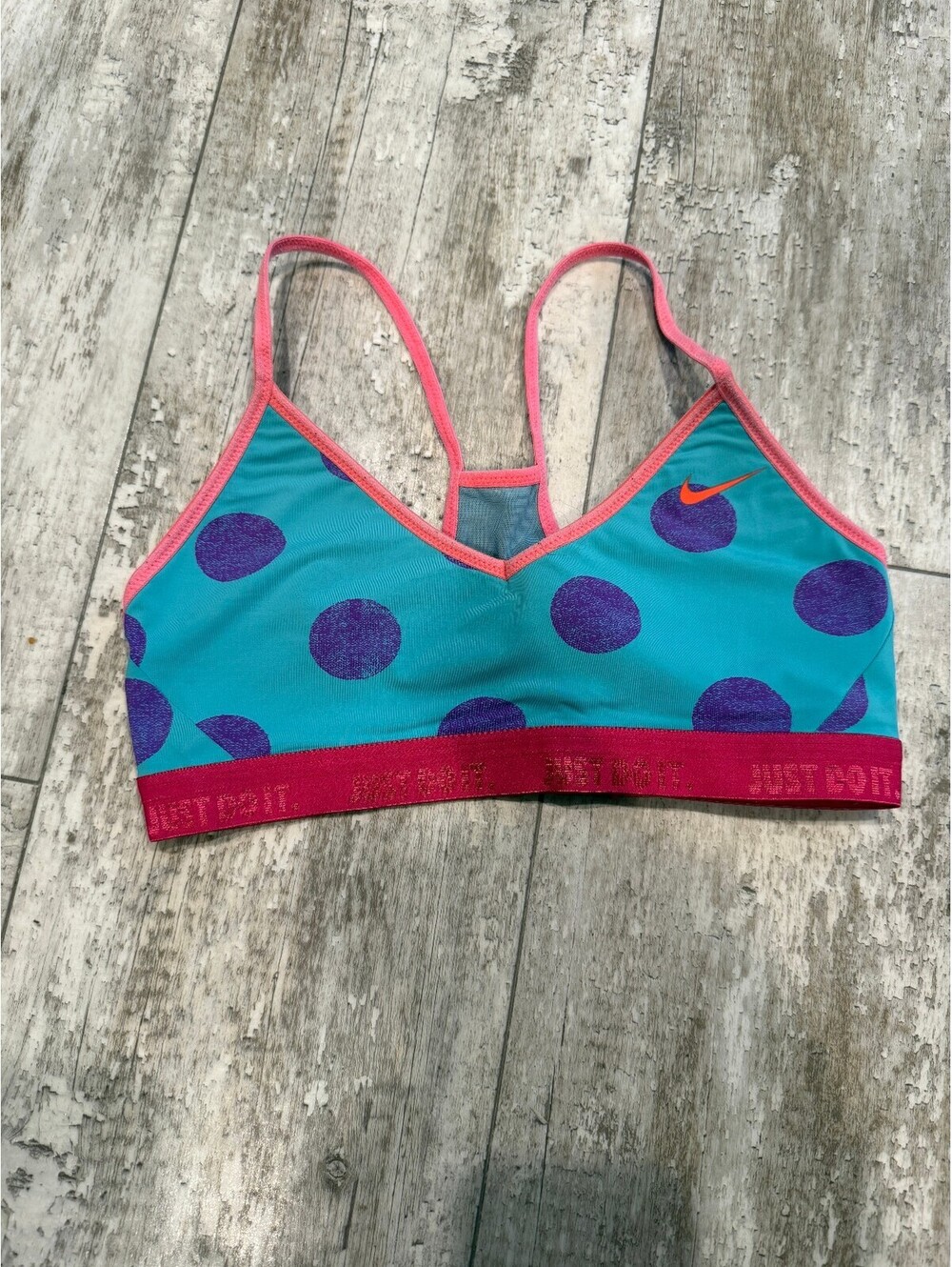 Nike Dri-FIT S Teal Polka Dot Sports Bra Colorful